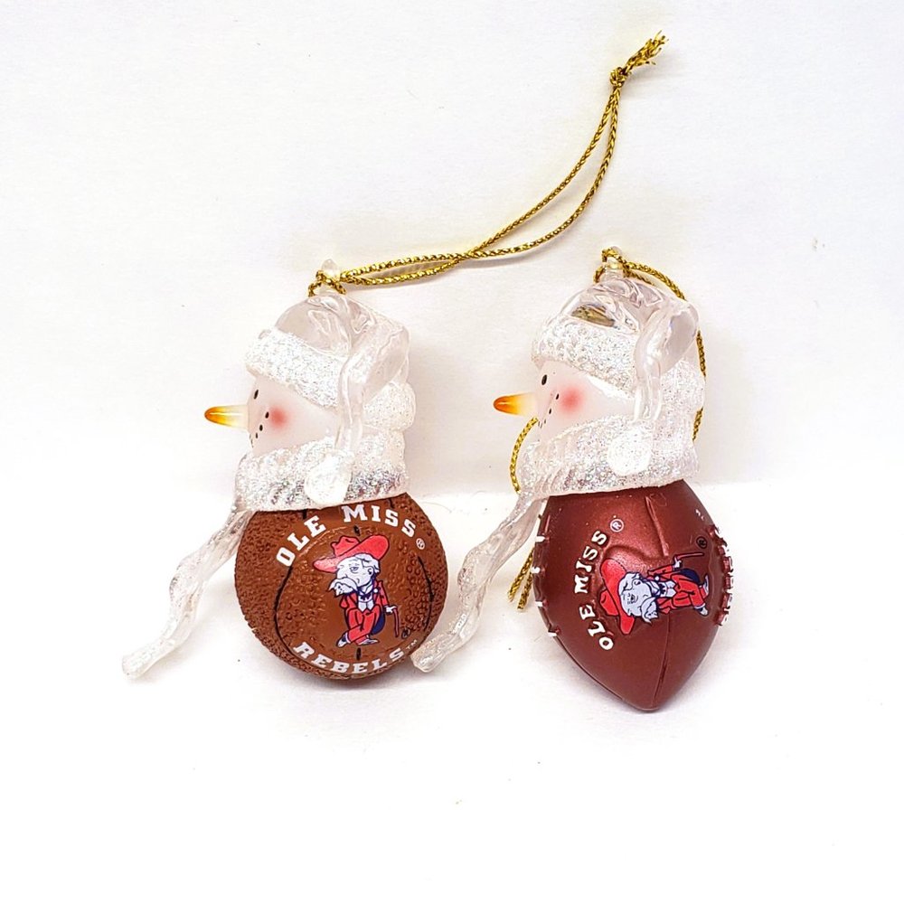 Ole Miss Colonel Reb Snowman Christmas Ornament Lot Basketball Football Set x2